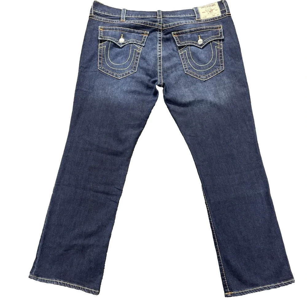True Religion Billy Relaxed Bootcut Jeans Mens 44x33 Flap Pocket Blue Denim